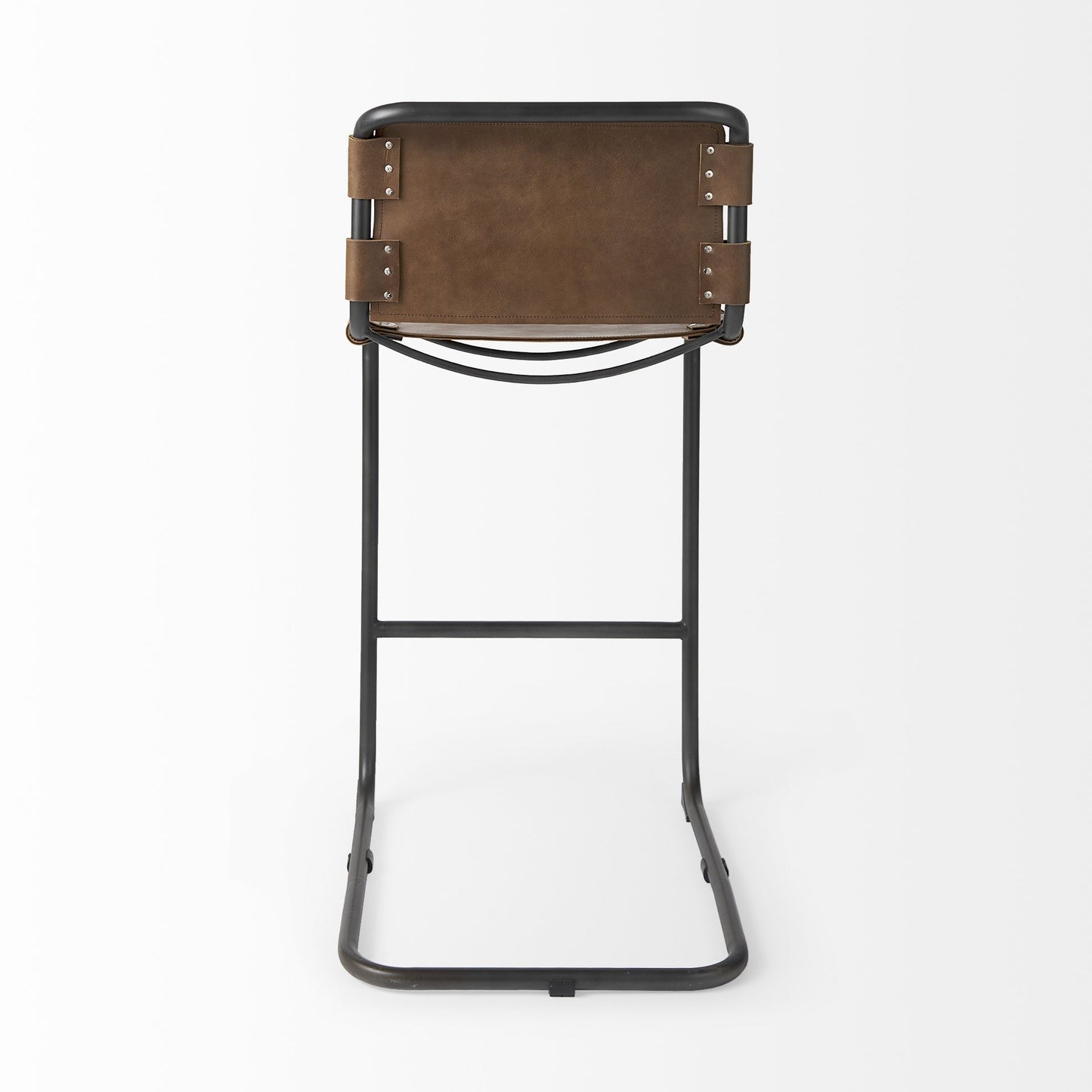 Brown & Black Leather & Metal Bar Chair