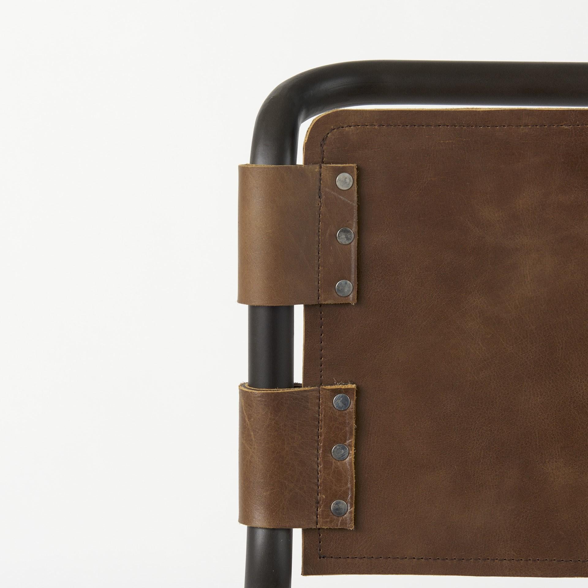Brown & Black Leather & Metal Bar Chair