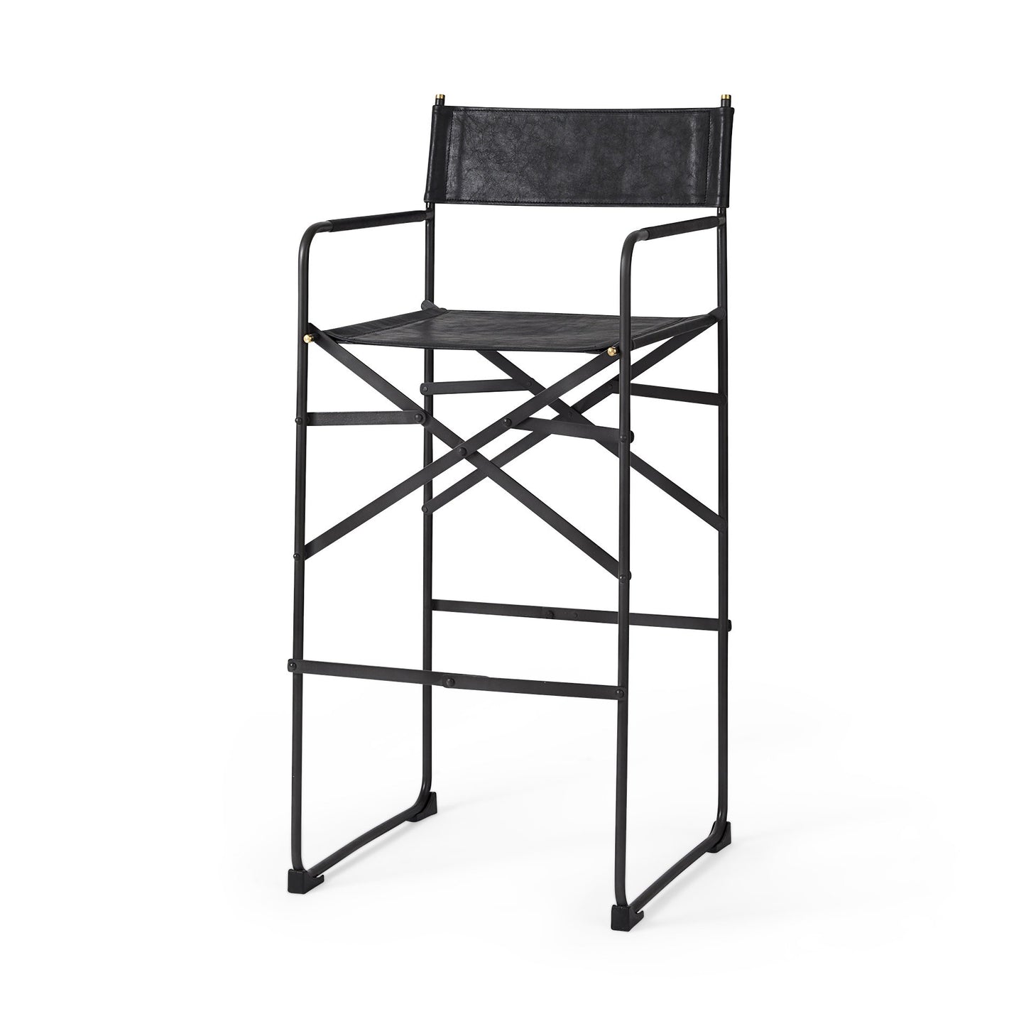 Black Leather & Metal Bar Height Bar Chair