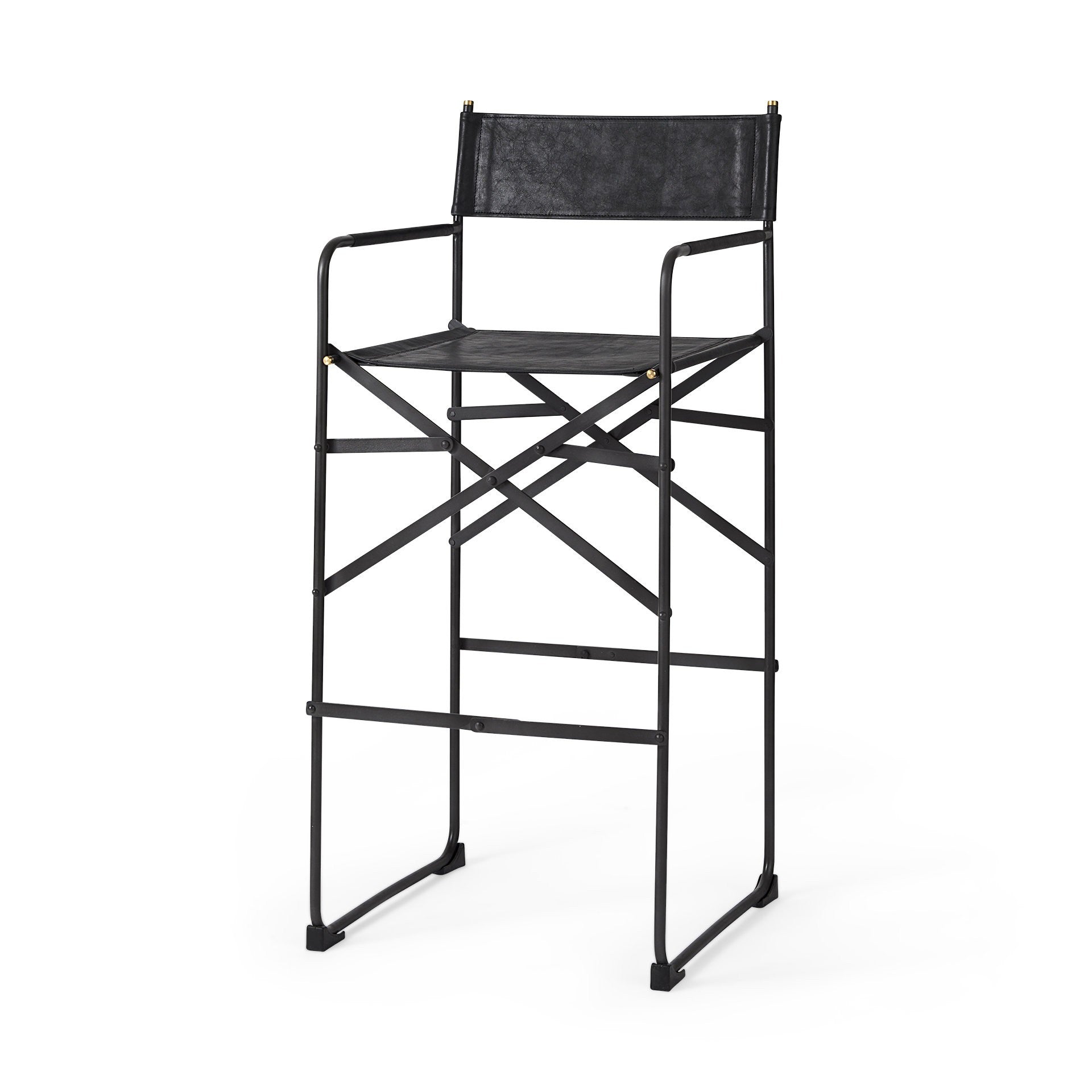 Black Leather & Metal Bar Height Bar Chair
