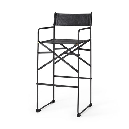 Black Leather & Metal Bar Height Bar Chair