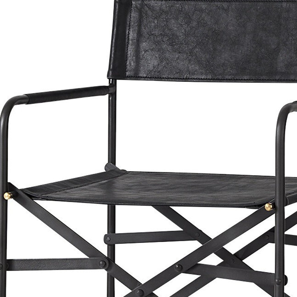 Black Leather & Metal Bar Height Bar Chair
