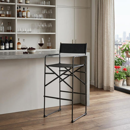 Black Leather & Metal Bar Height Bar Chair