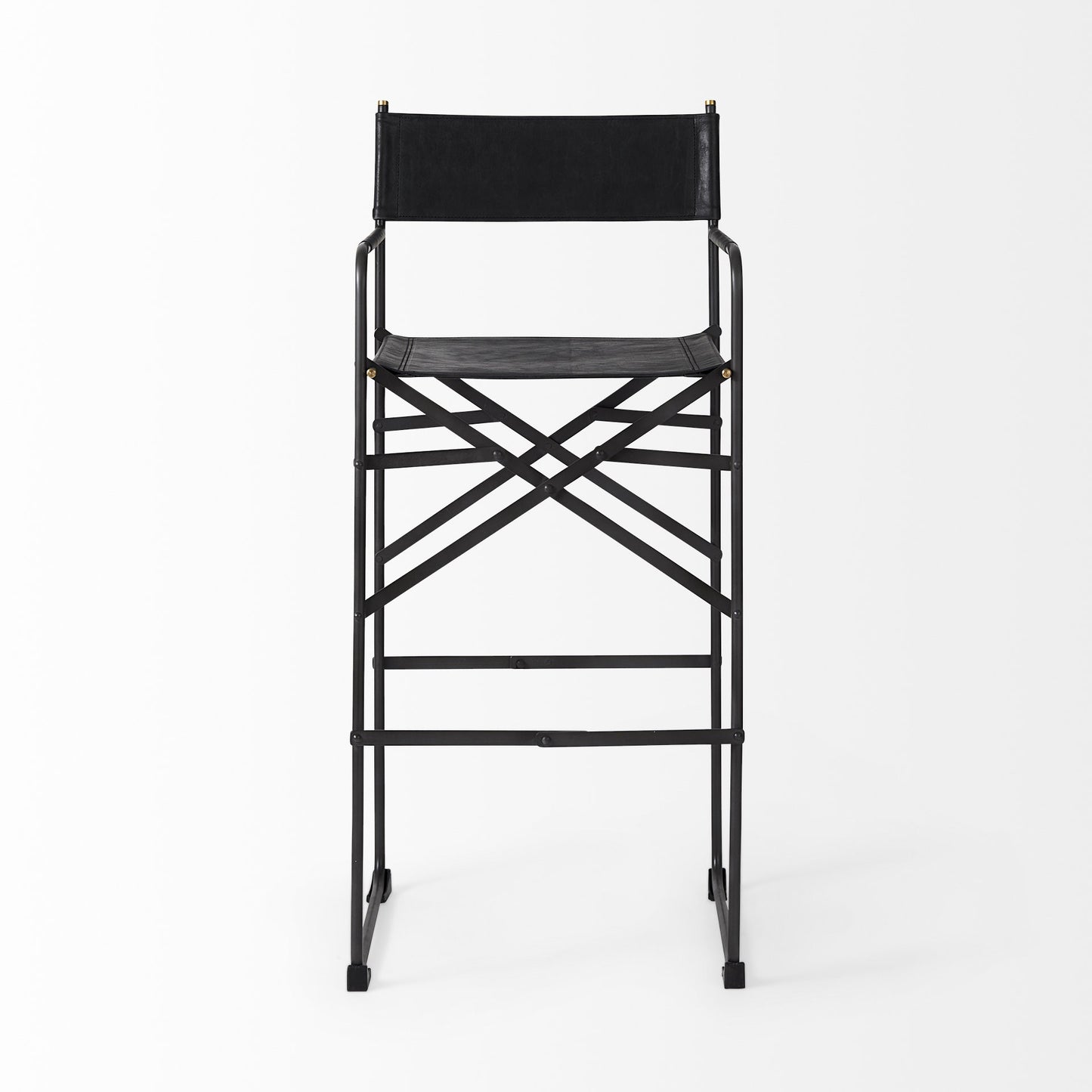 Black Leather & Metal Bar Height Bar Chair