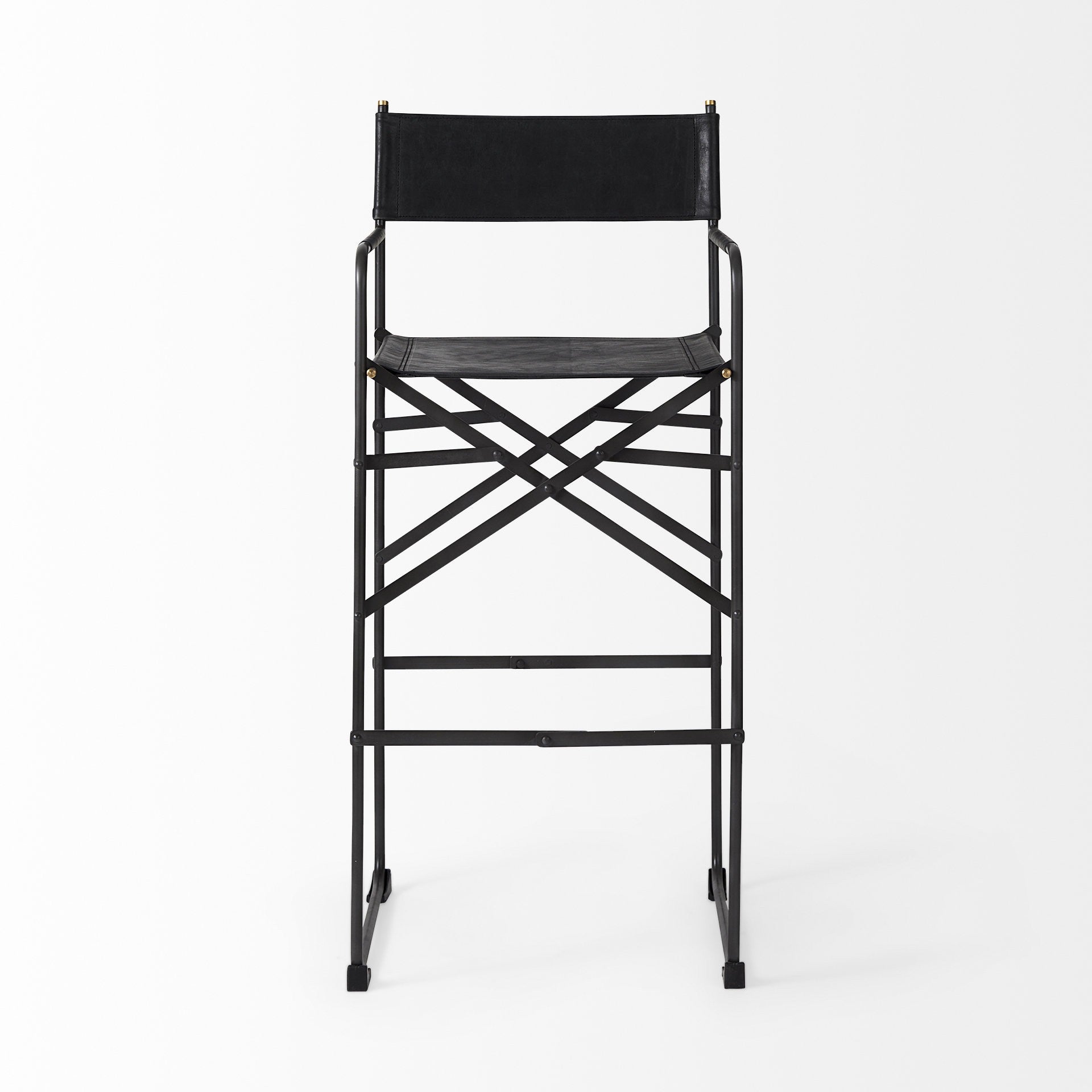 Black Leather & Metal Bar Height Bar Chair