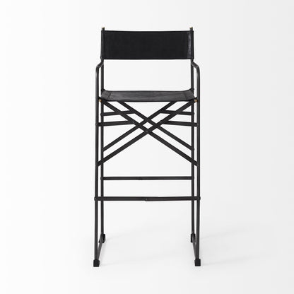 Black Leather & Metal Bar Height Bar Chair