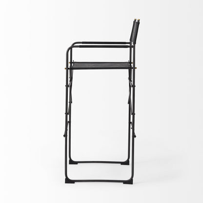 Black Leather & Metal Bar Height Bar Chair