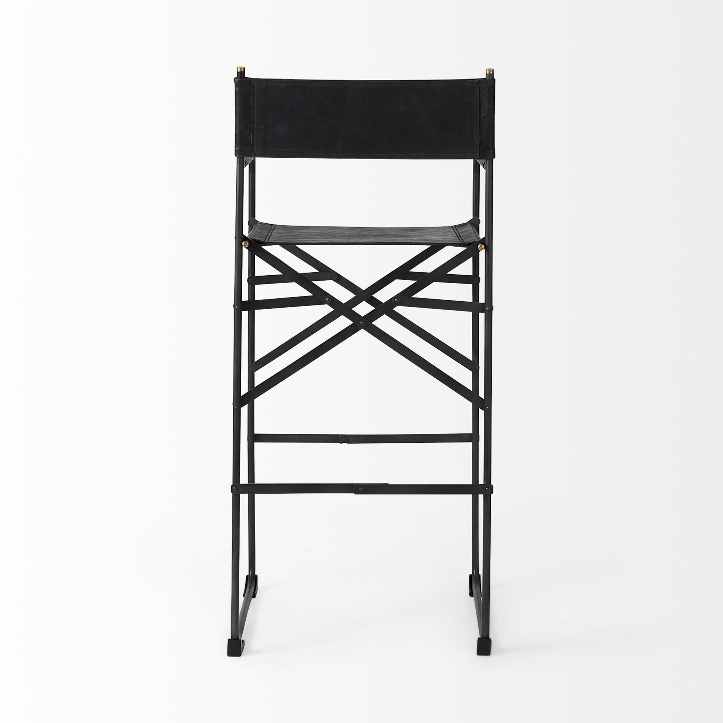 Black Leather & Metal Bar Height Bar Chair