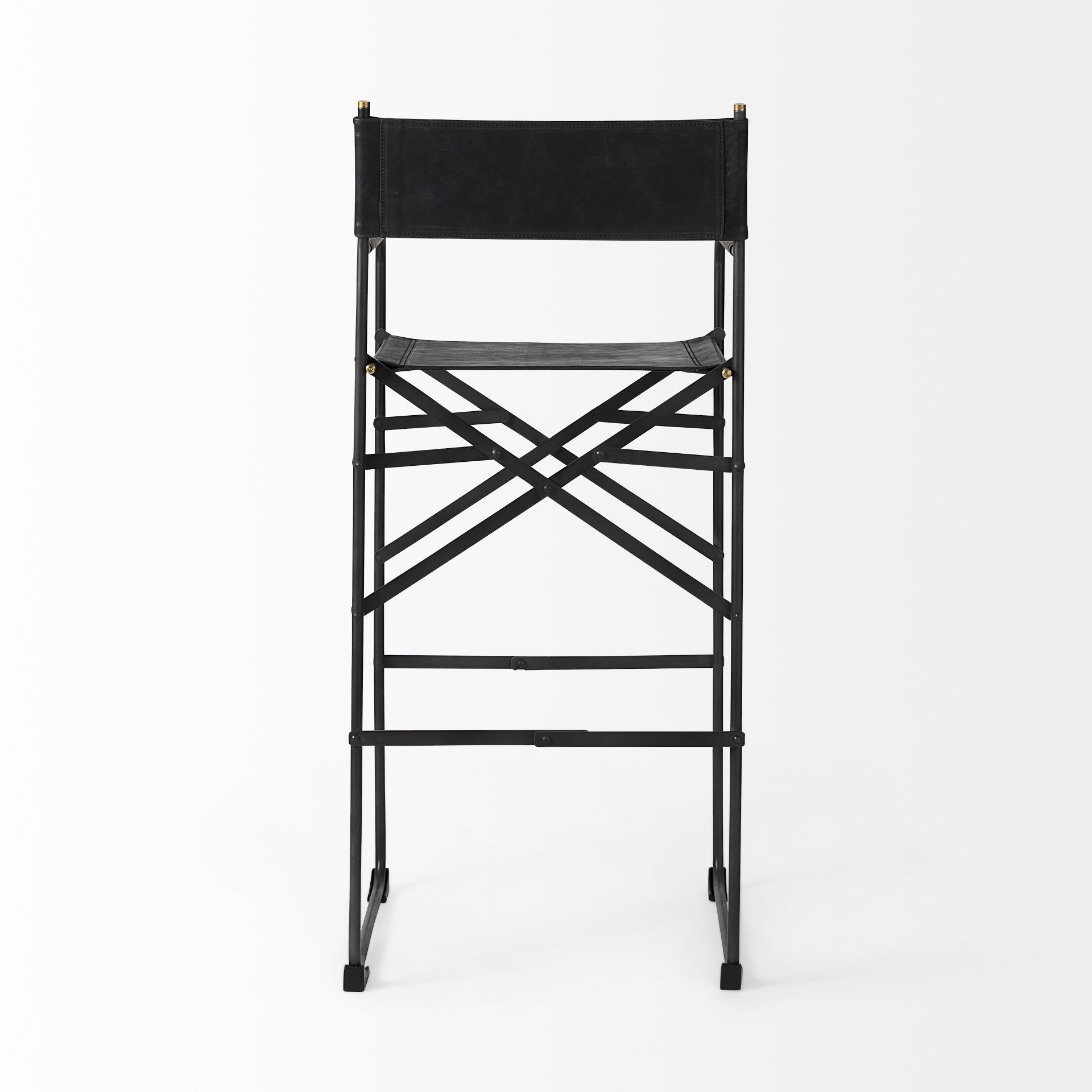 Black Leather & Metal Bar Height Bar Chair