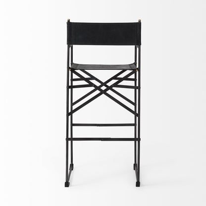Black Leather & Metal Bar Height Bar Chair