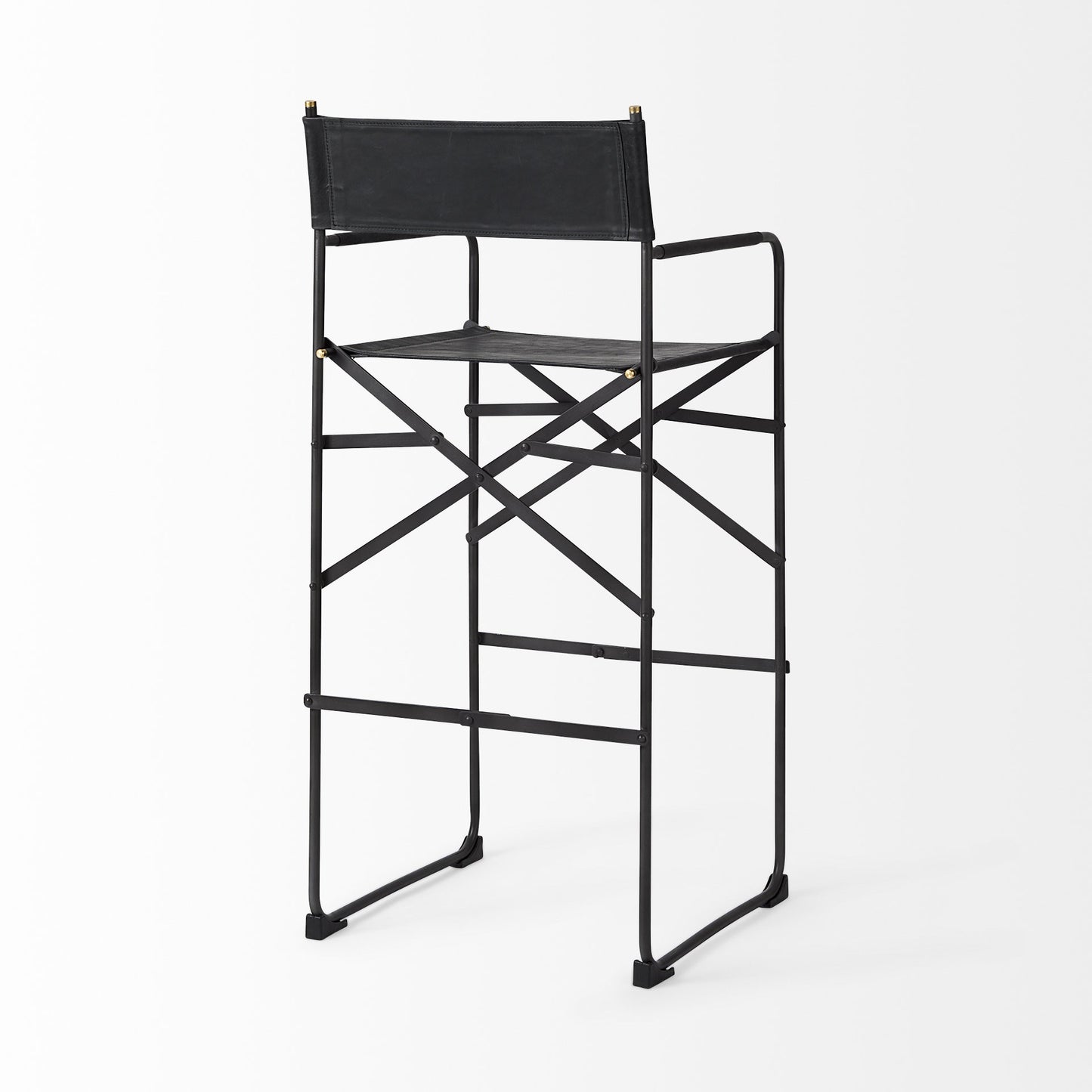 Black Leather & Metal Bar Height Bar Chair