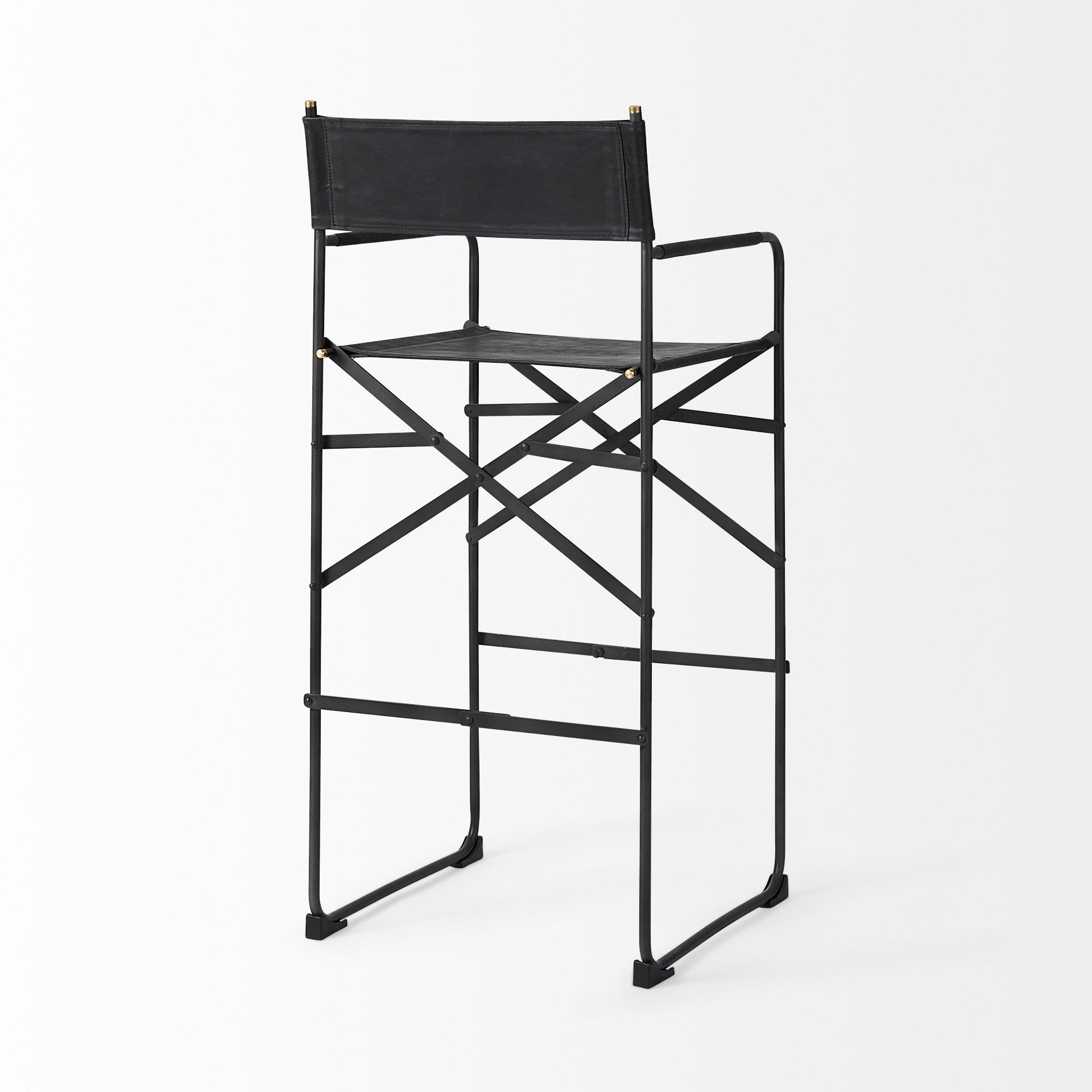 Black Leather & Metal Bar Height Bar Chair
