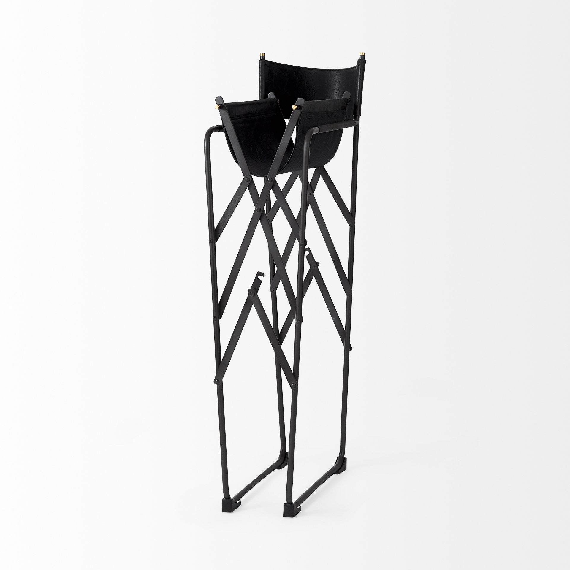 Black Leather & Metal Bar Height Bar Chair