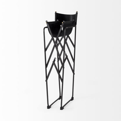 Black Leather & Metal Bar Height Bar Chair