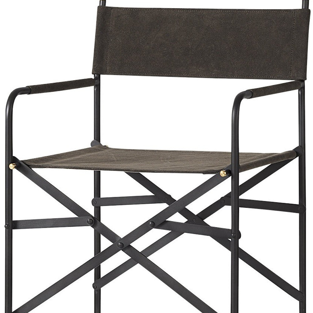 Brown & Black Leather & Metal Bar Chair