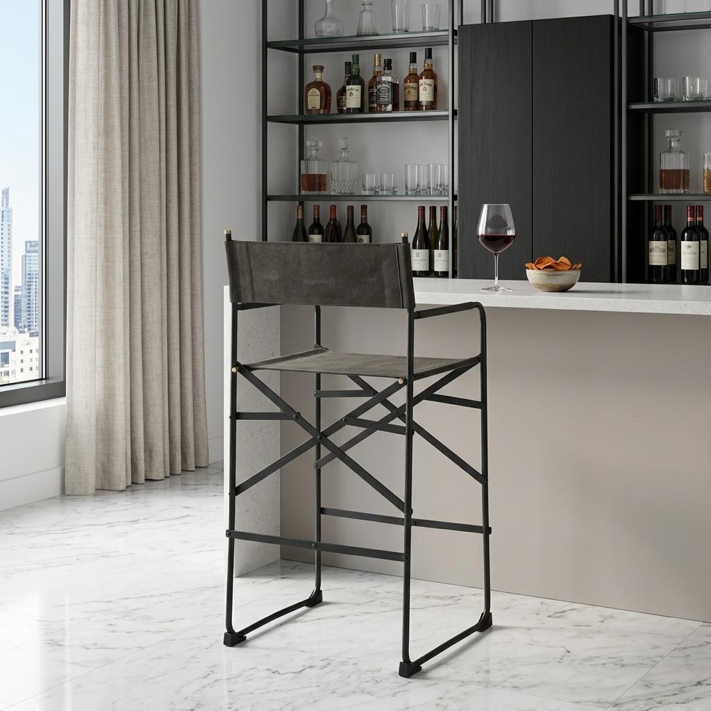 Brown & Black Leather & Metal Bar Chair