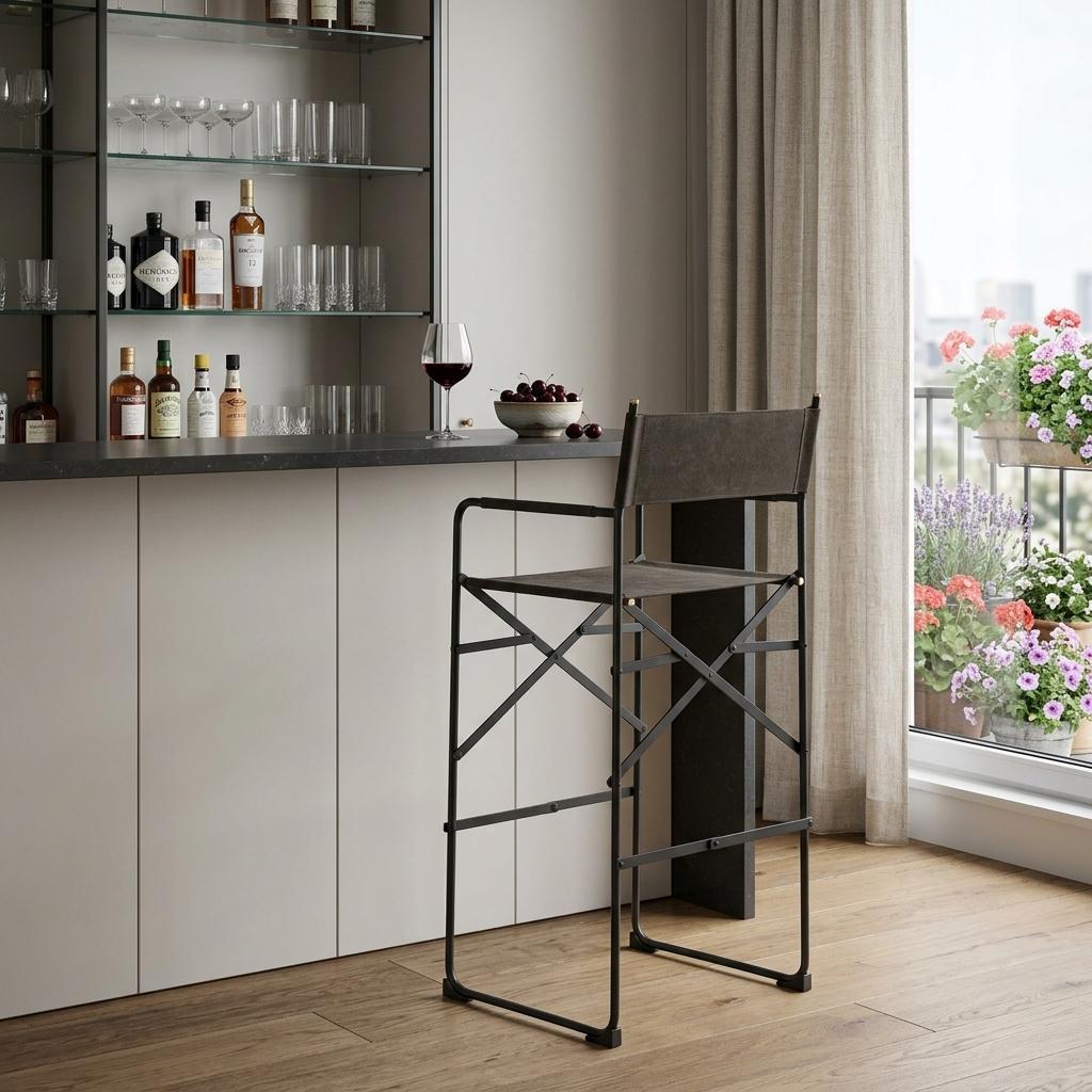 Brown & Black Leather & Metal Bar Chair