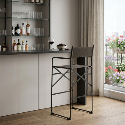 Brown & Black Leather & Metal Bar Chair
