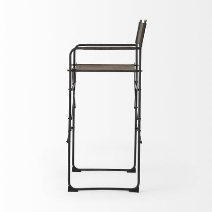 Brown & Black Leather & Metal Bar Chair