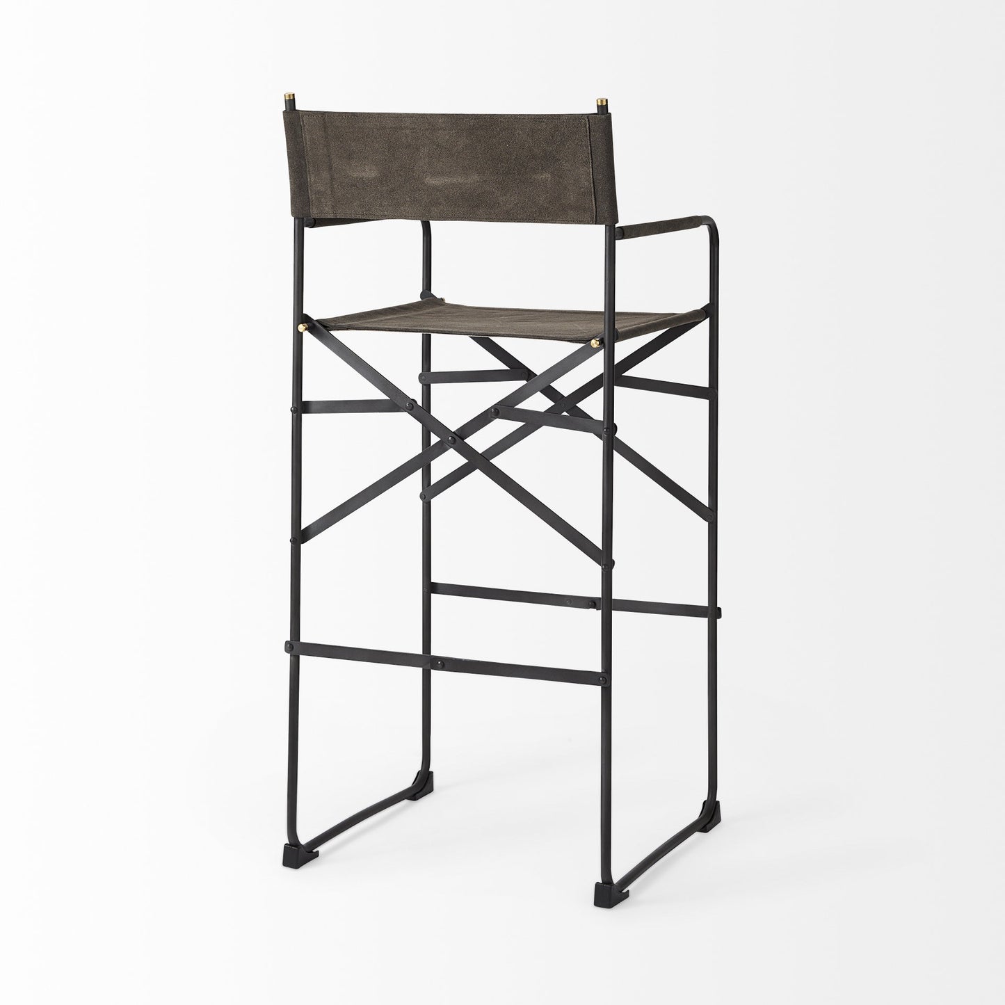 Brown & Black Leather & Metal Bar Chair