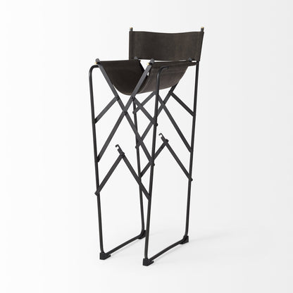 Brown & Black Leather & Metal Bar Chair