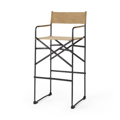 Brown & Black Leather & Iron Bar Chair