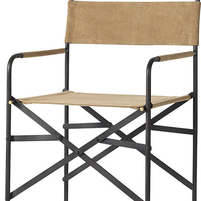 Brown & Black Leather & Iron Bar Chair