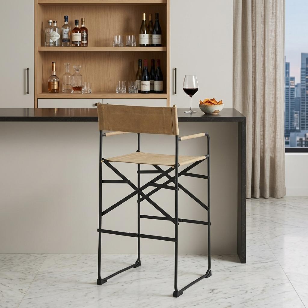 Brown & Black Leather & Iron Bar Chair