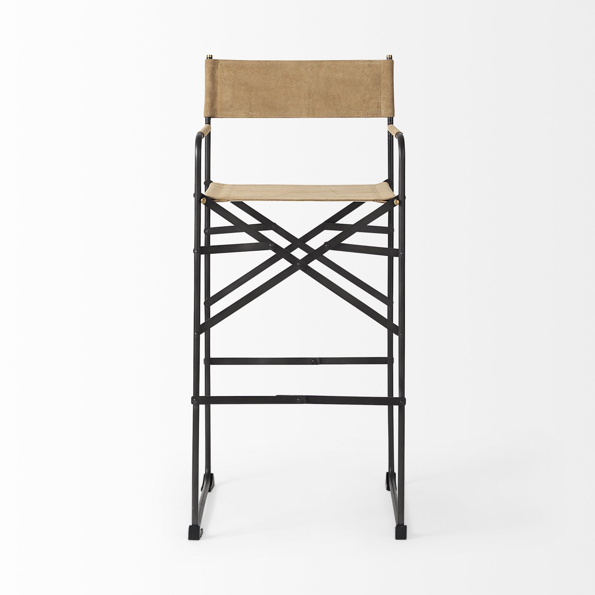 Brown & Black Leather & Iron Bar Chair