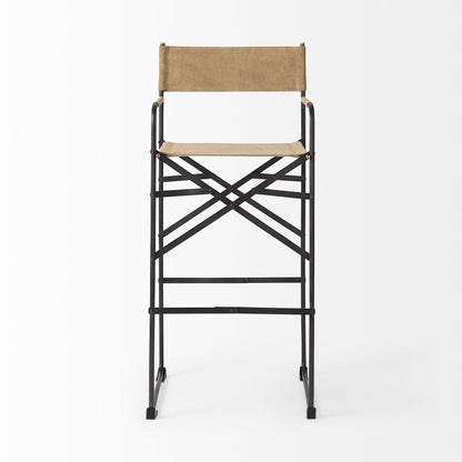 Brown & Black Leather & Iron Bar Chair