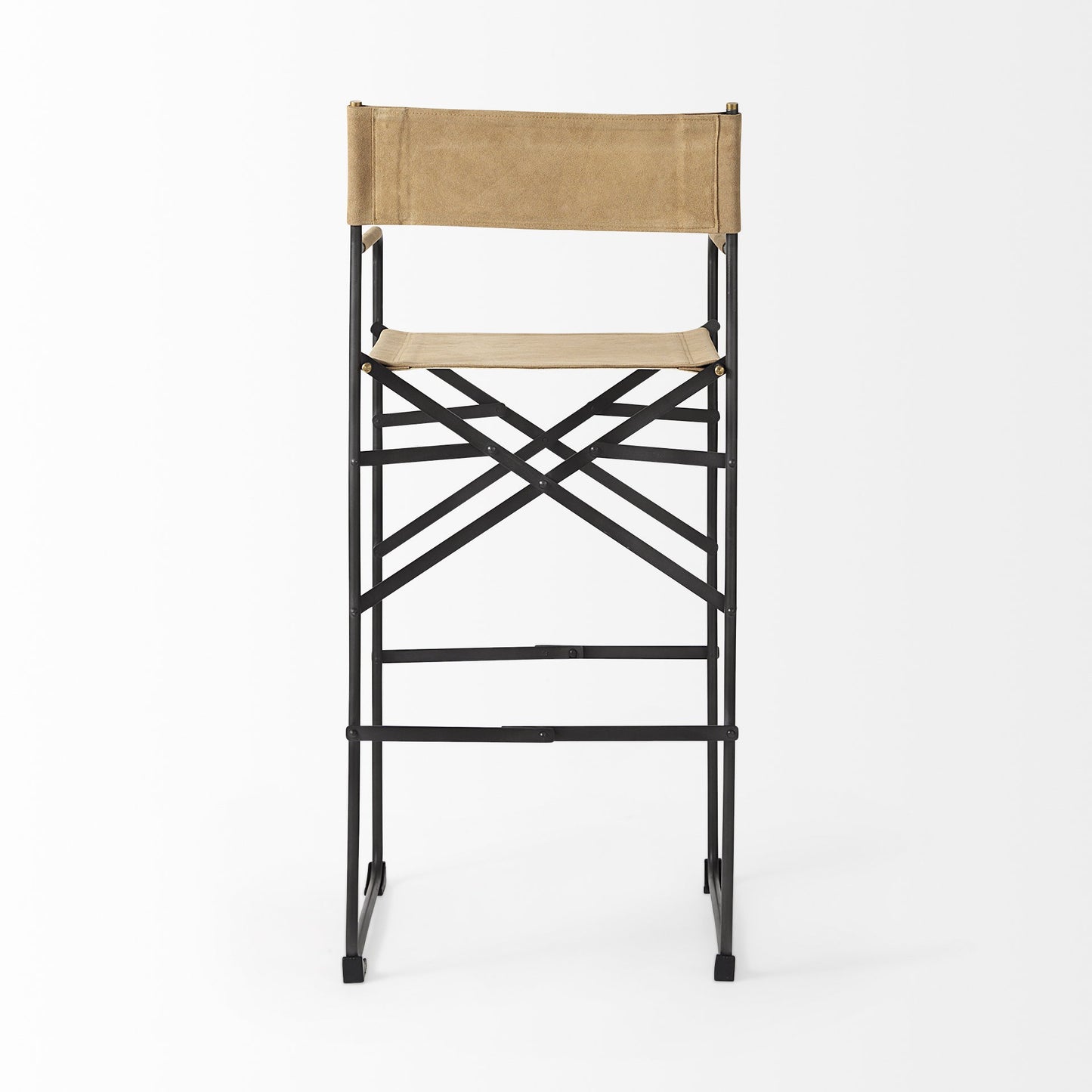 Brown & Black Leather & Iron Bar Chair