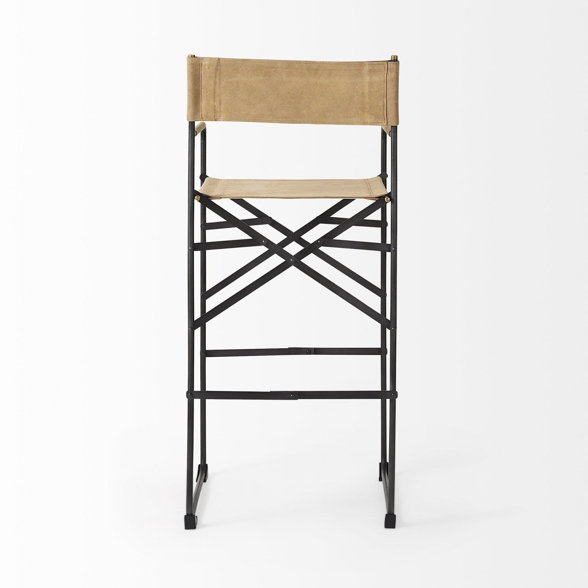 Brown & Black Leather & Iron Bar Chair