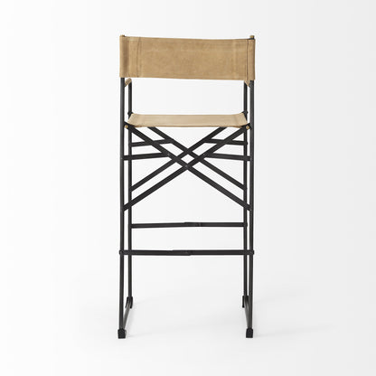 Brown & Black Leather & Iron Bar Chair