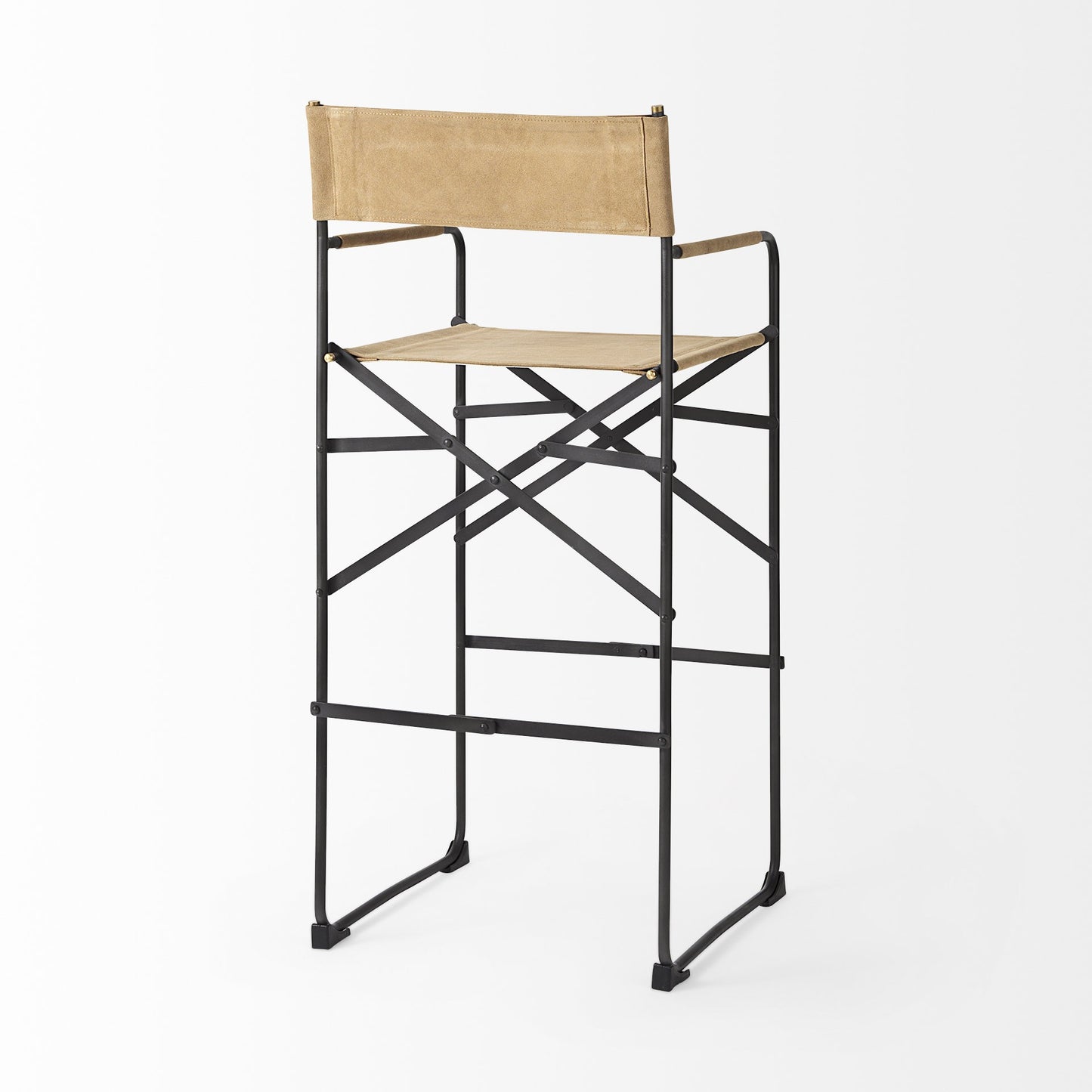 Brown & Black Leather & Iron Bar Chair