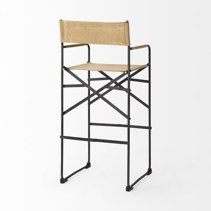 Brown & Black Leather & Iron Bar Chair