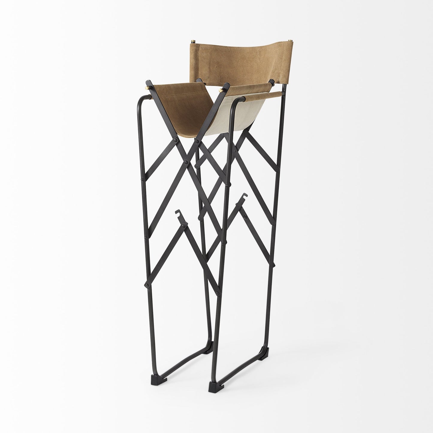 Brown & Black Leather & Iron Bar Chair