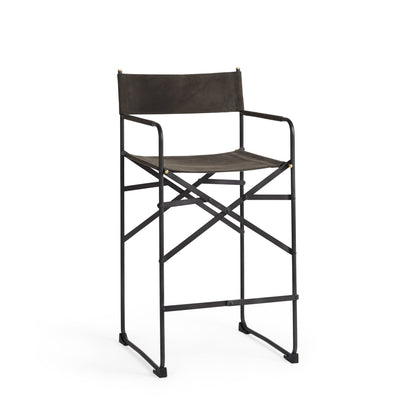 Brown & Black Leather & Metal Bar Chair