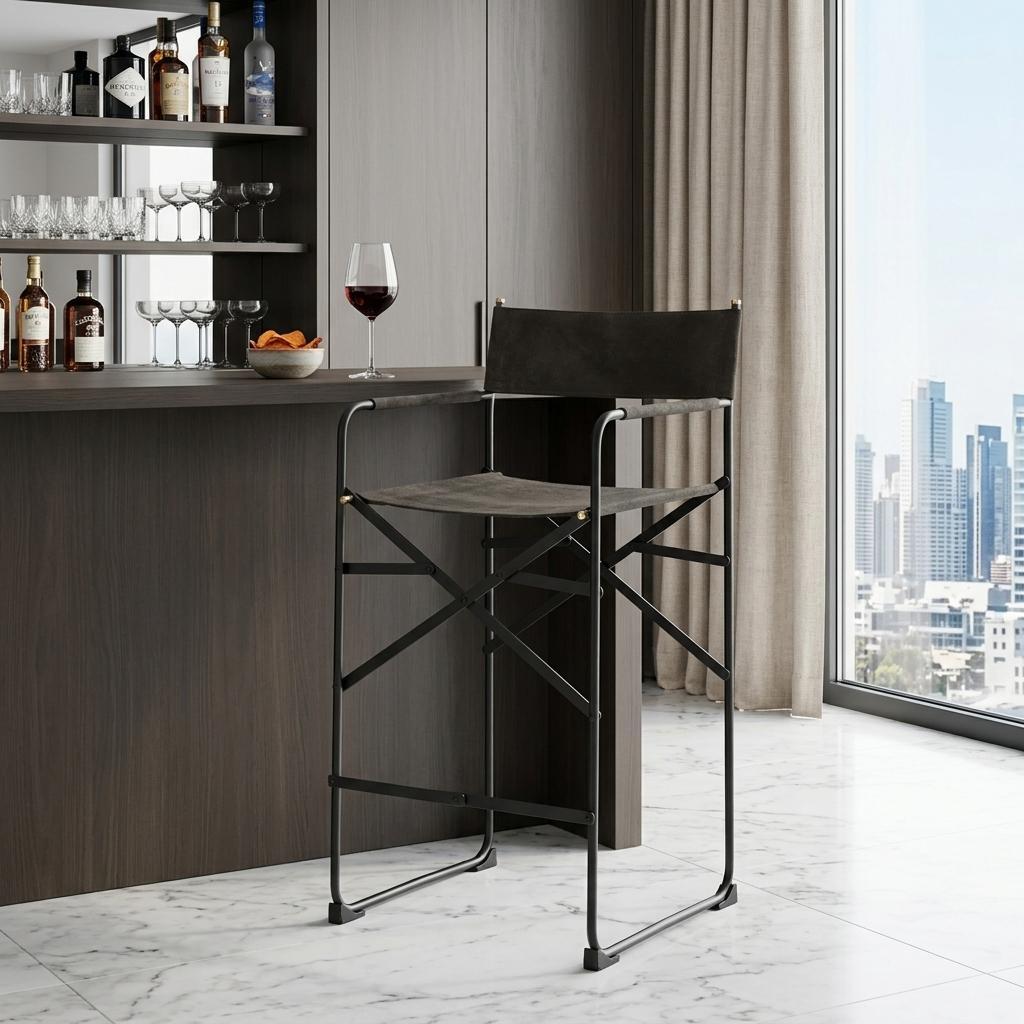Brown & Black Leather & Metal Bar Chair