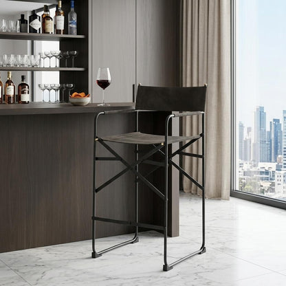 Brown & Black Leather & Metal Bar Chair