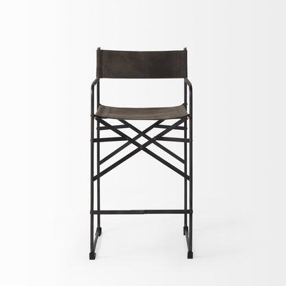 Brown & Black Leather & Metal Bar Chair