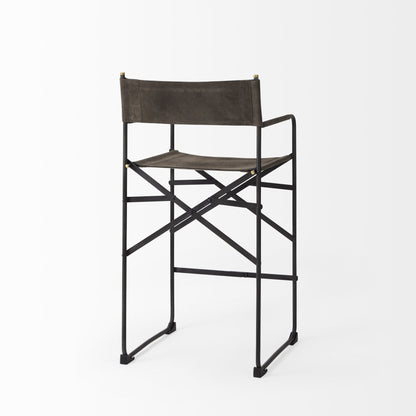 Brown & Black Leather & Metal Bar Chair