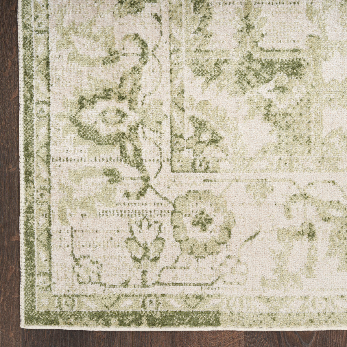 Nourison Astra Ivory & Green Pet Friendly Machine Washable Rug - Corner
