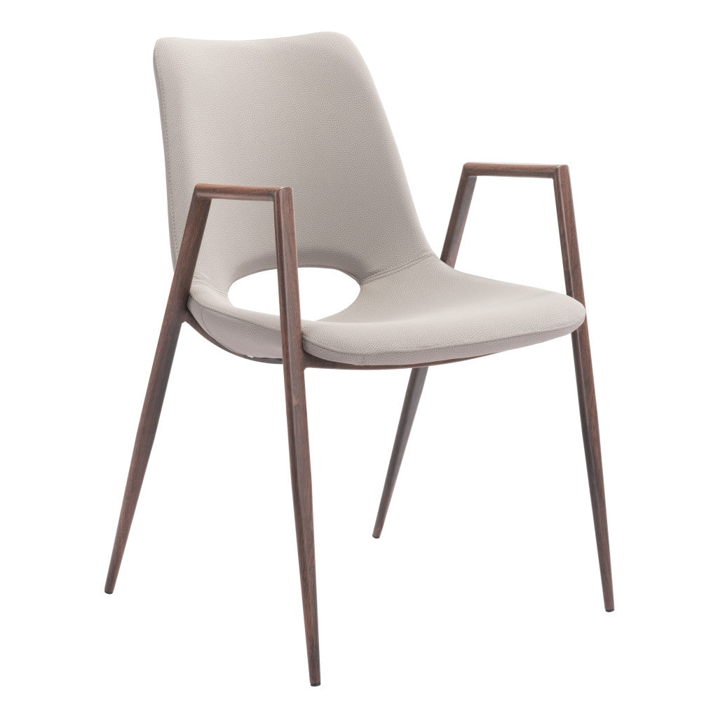 Beige & Brown Faux Leather Dining Chairs - Set of 2