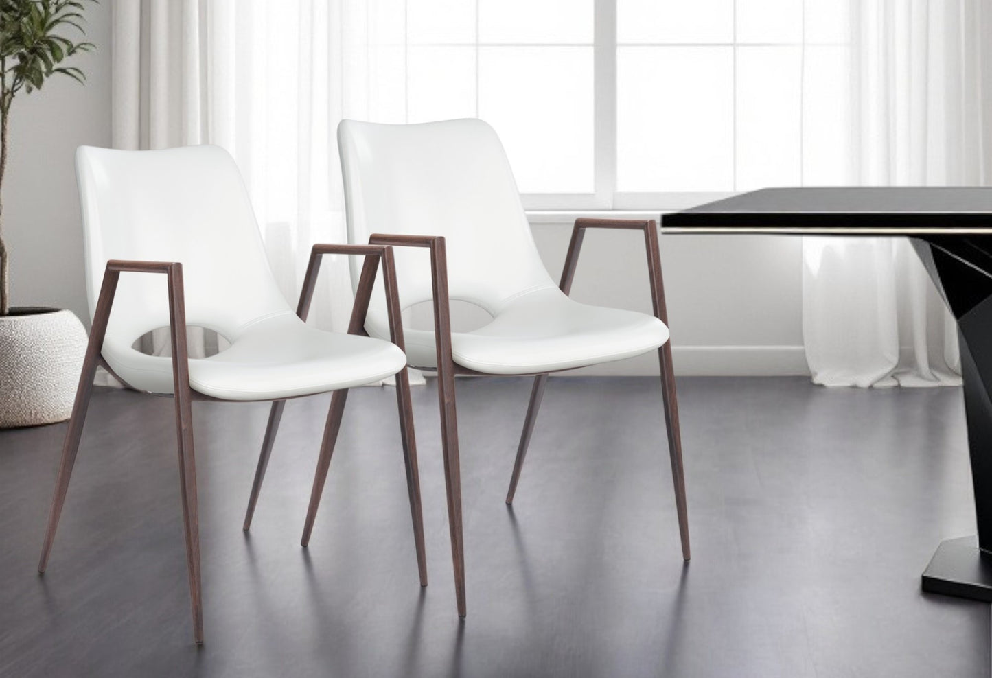 White & Brown Faux Leather Dining Chairs - Set of 2