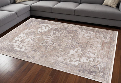 7 x 9 Beige & Ivory Medallion Power Loom Rug