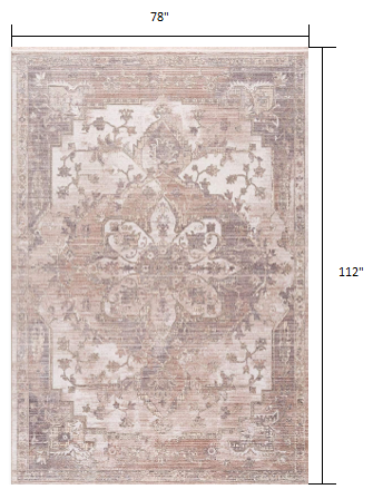 7 x 9 Beige & Ivory Medallion Power Loom Rug