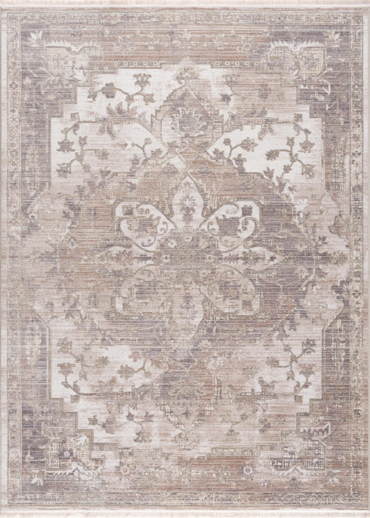 7 x 9 Beige & Ivory Medallion Power Loom Rug