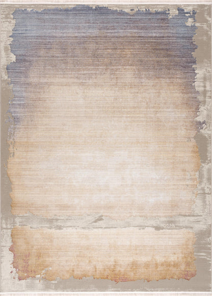 7 x 9 Beige & Blue Non Skid Rug