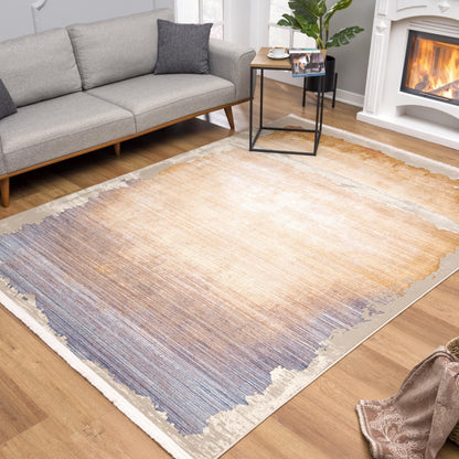 7 x 9 Beige & Blue Non Skid Rug