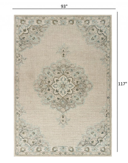 8 x 10 Ivory Wool Handmade Rug